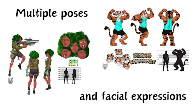 draw character reference sheets fantasy, furry, monsters etc
