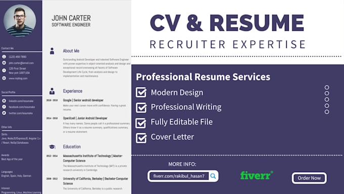 create a professional resume, cv, cover letter, or curriculum vitae