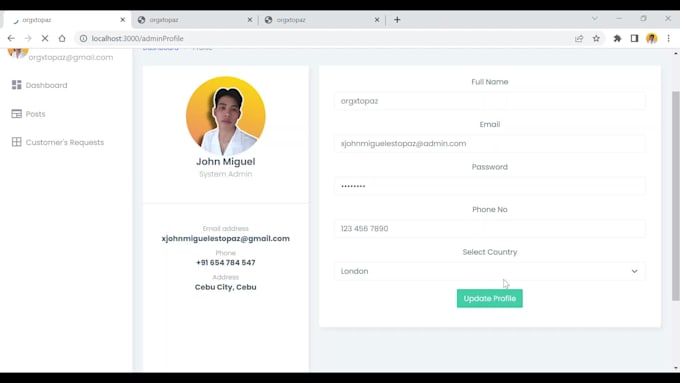 create sign up ,log in page user and admin dashboard