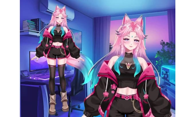 design rig anime live2d vtuber model character illustration for stream twitch