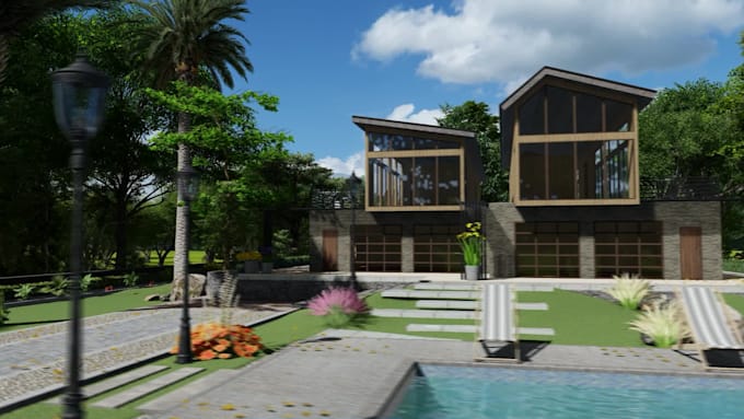 build 3d model house from 2d plan and make realistic renders