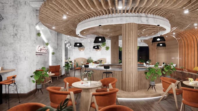 design restaurant café bar realistic 3d rendering