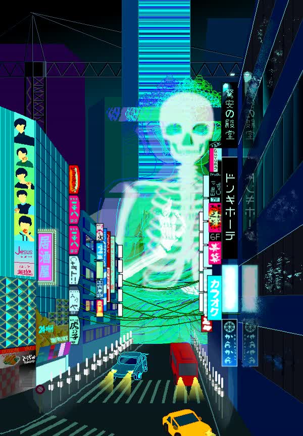 Create pixel art animated background and character sprite by Haoweiyu