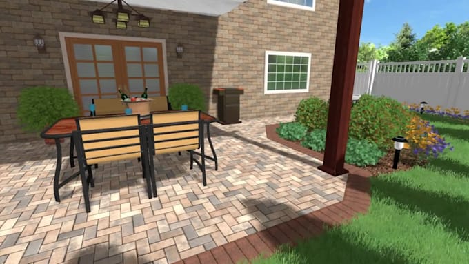 3d design your garden, backyard, patio, terrace, realistic landscape