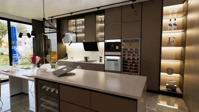 make kitchen design, interior design, sketchup 3d model, architecture rendering