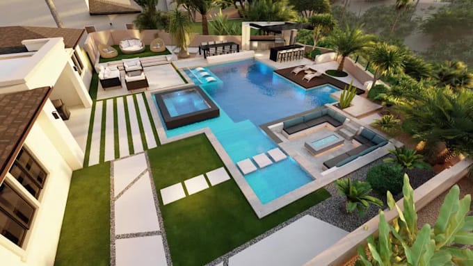 design your swimming pool , landscape and backyard garden