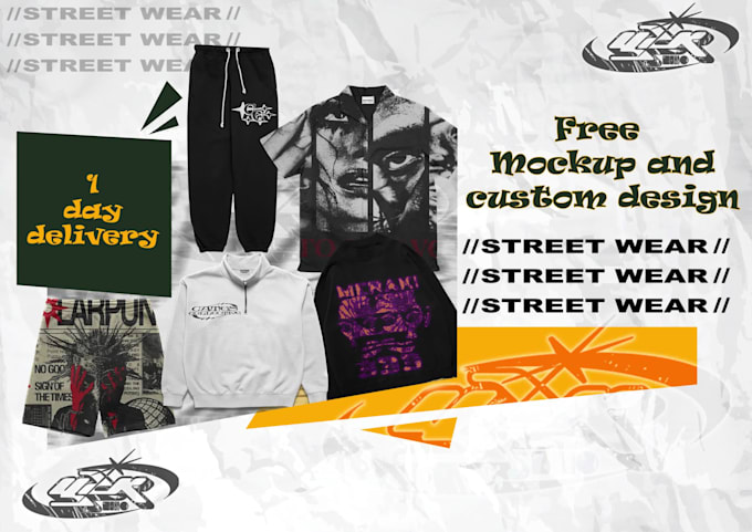 create custom design y2k grunge streetwear shirt design with mockup