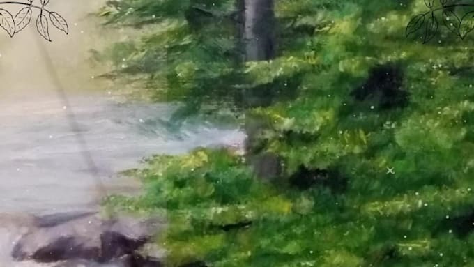 make artistic oil paint landscape on canvas