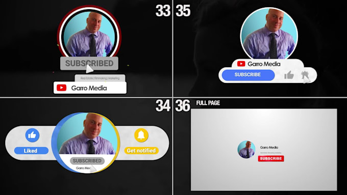 create youtube subscribe, bell and profile image animation
