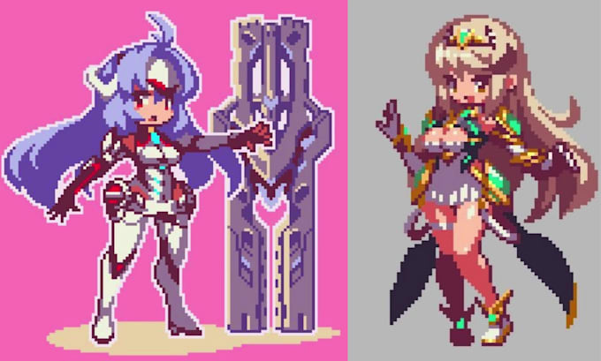 create pixel art character, 8bit game art, and character design