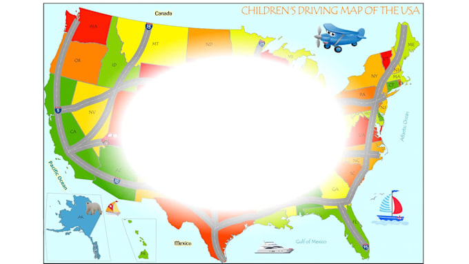 illustrate fun and educational children map for books, gifts or learning