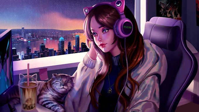 create anime unique lofi animation,lofi loop animation