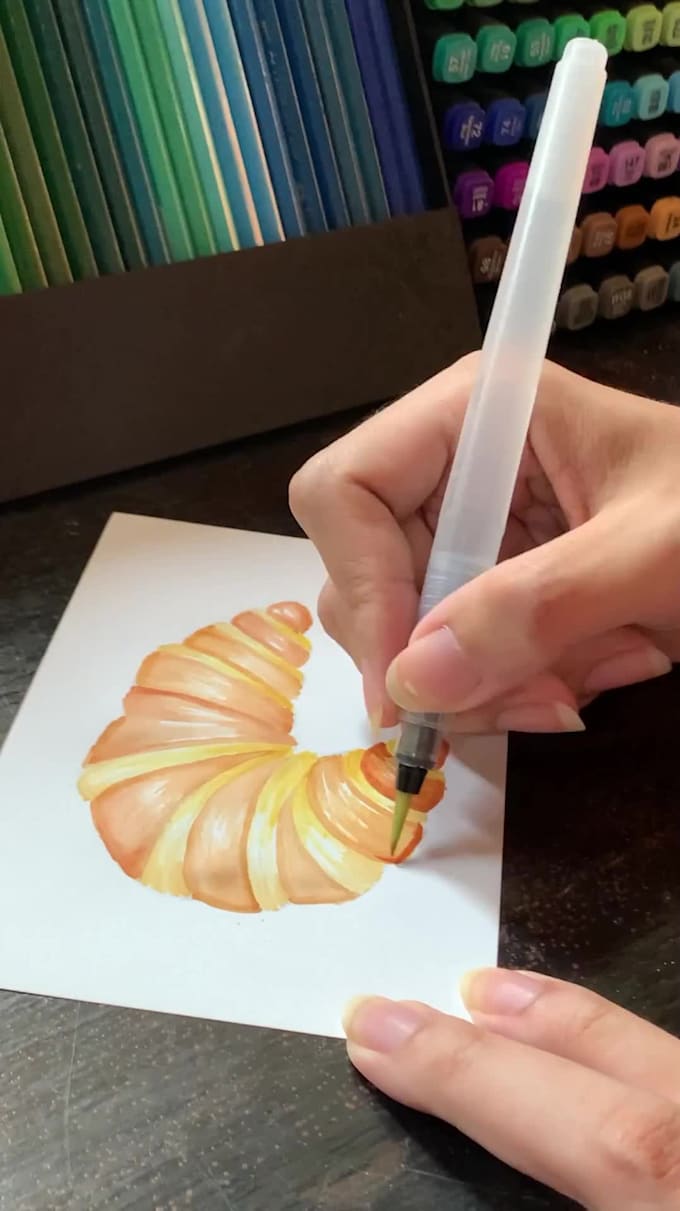 food drawing on watercolor