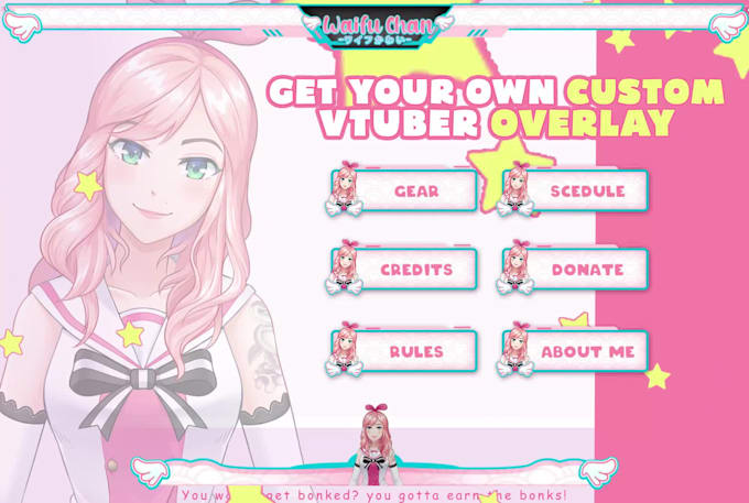 custom cute animated overlay design for vtuber or twitch streamers