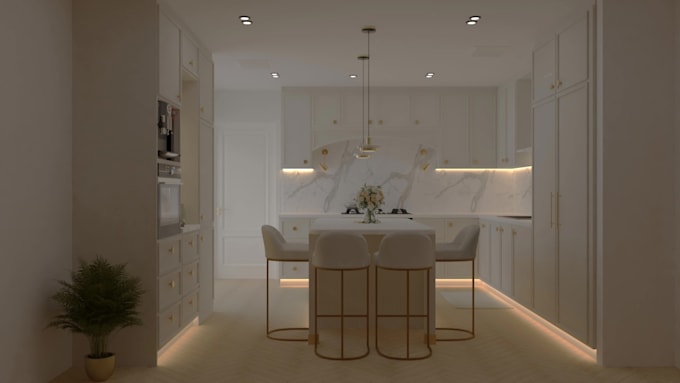 create a modern design kitchen interior with 3d rendering visualization