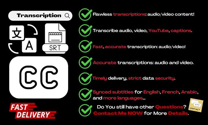 do transcription services for audio and video with subtitle, caption