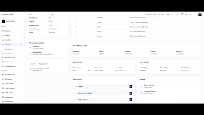 provide a full school management system with custom features