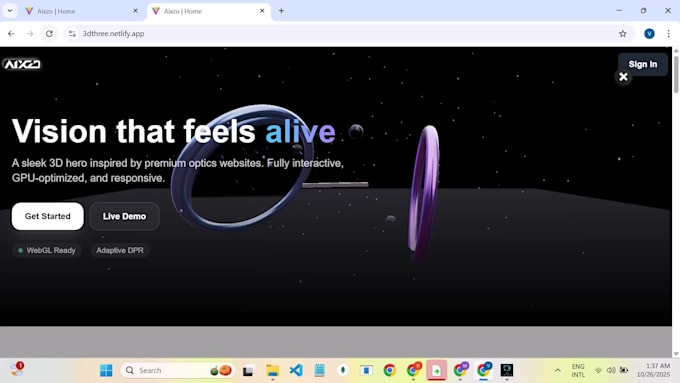 design an interactive ai powered 3d hero section using three js