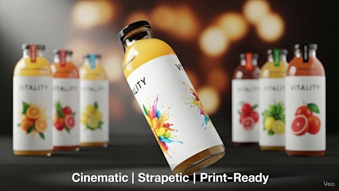 create realistic juice bottle label with 3d packaging mockup