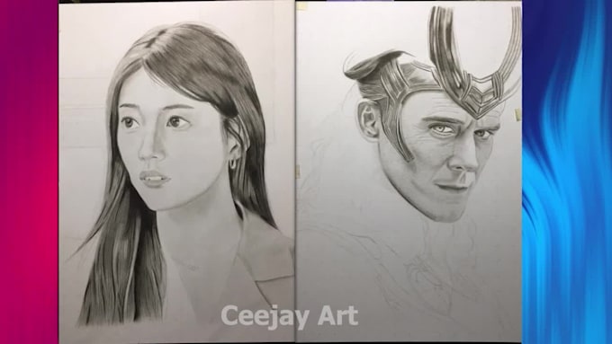draw a portrait drawing using graphite and charcoal pencil