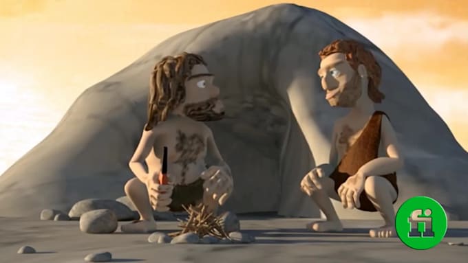 add logo and slogan in caveman fire video ad