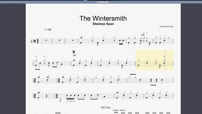 create a drum chart PDF transcription