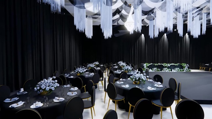make realistic  render indoor wedding decoration