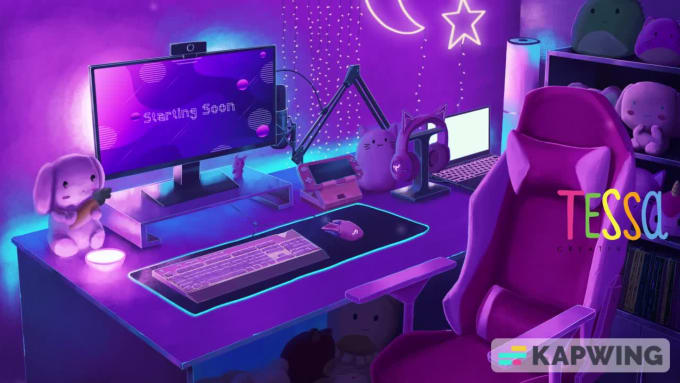 Twitch stream animated scenes and just chatting gaming room arcade pixel