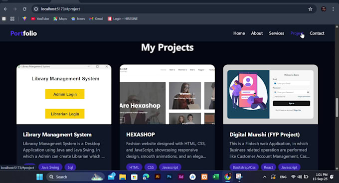 create a professional and modern portfolio website