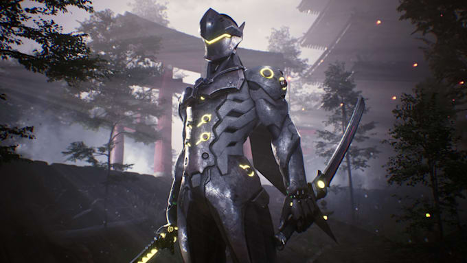create cinematic render with hard surface mecha or sci fi model