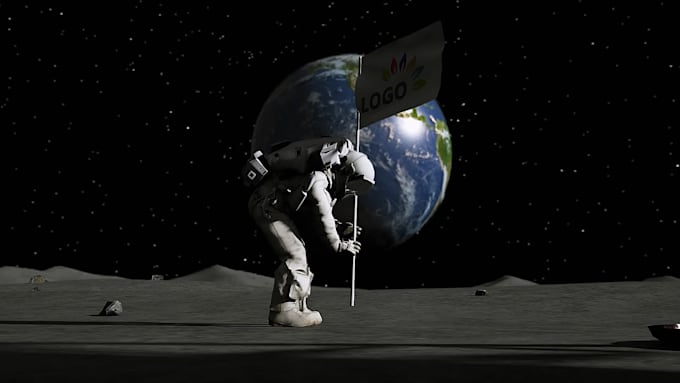 make moon flag astronaut and alien ufo logo animation