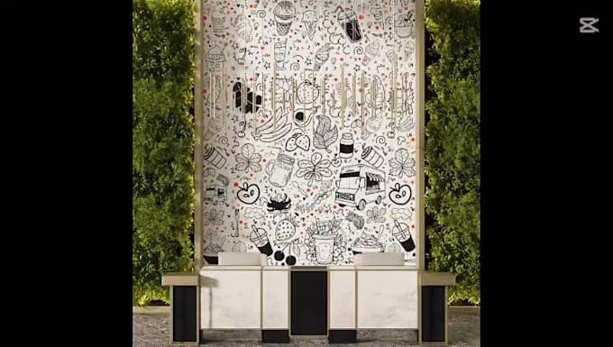illustrate doodle wall art mural for office restaurant home