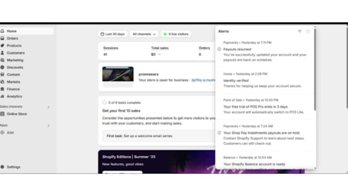 activate shopify payment and shopify balance