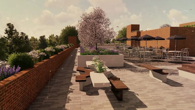 design landscape of patio, backyard, garden and render 3ds