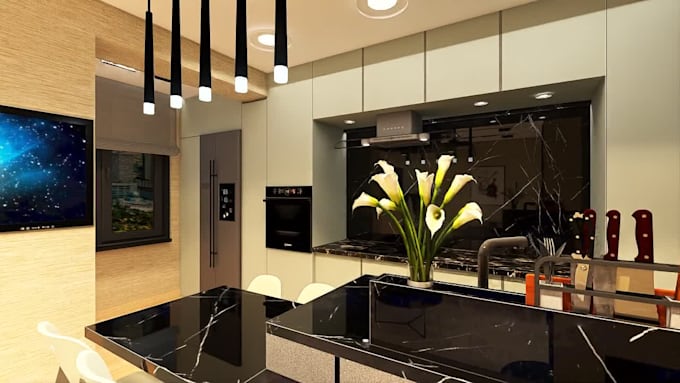 create kitchen design and 3d rendering