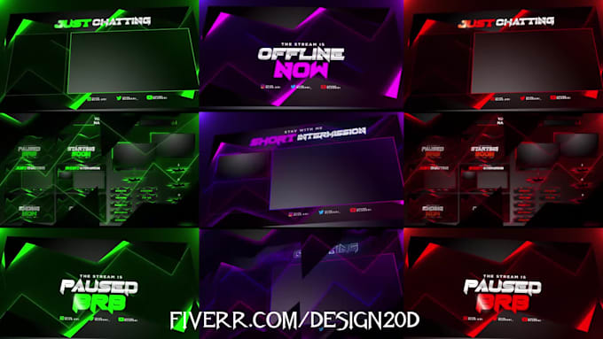 design animated twitch overlay, facecam, panels, screen