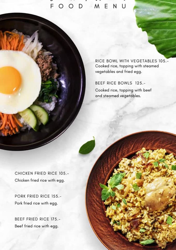 design a modern and professional restaurant menu