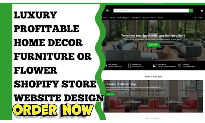 design home decor, furniture, and flower shopify store or website