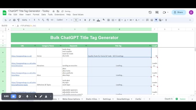 make ai title and meta description generator in google sheets