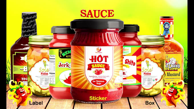 design sauce, pickle, ketchup, and juice label