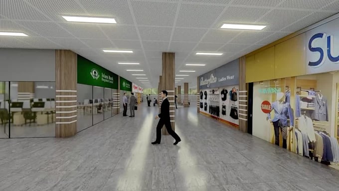 create 3d modelling and rendering of shopping malls