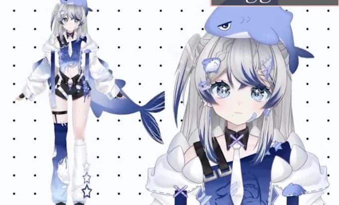 design png vtuber model and live2d model for streaming in chibi anime style