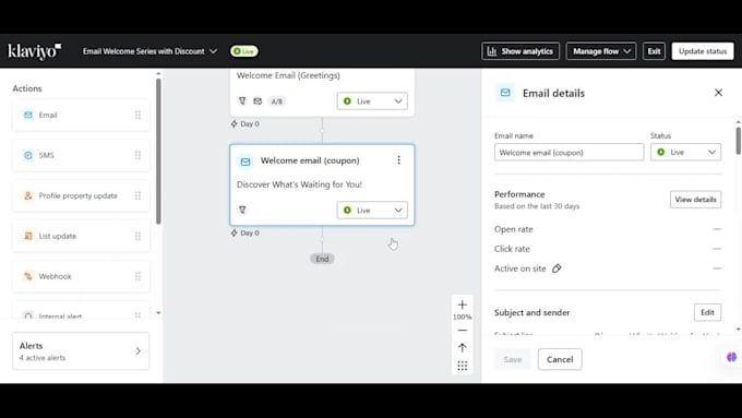 design a branded shopify email flow on klaviyo, omnisend for shopify marketing