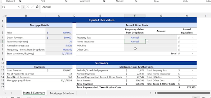create custom mortgage calculator or repayment schedule in excel or google sheet