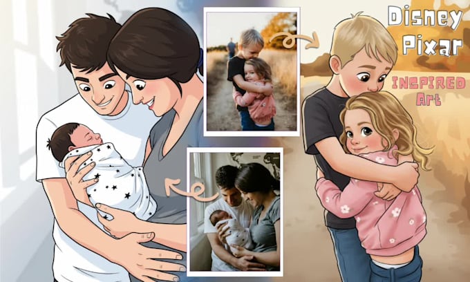 create a disney cartoon portrait, pixar portrait