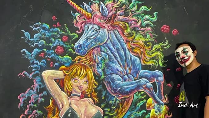 make video process large chalk art for you