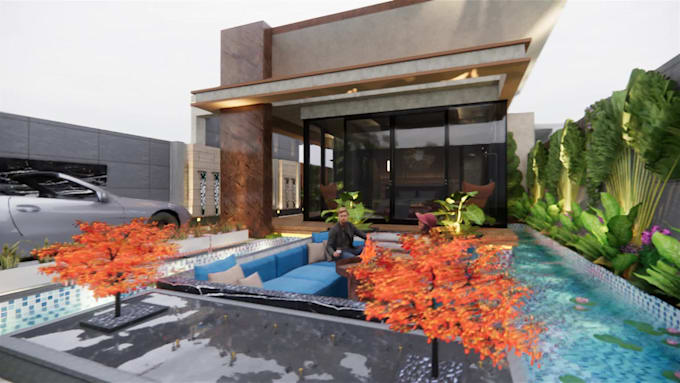 design garden, patio, swimming pool, and terrace