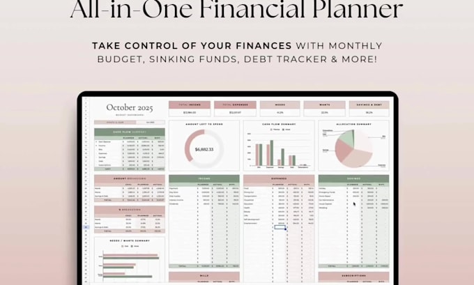 Design custom budget expense meal planner spreadsheet google excel ...