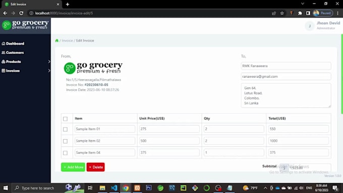 develop an invoice generator for your business