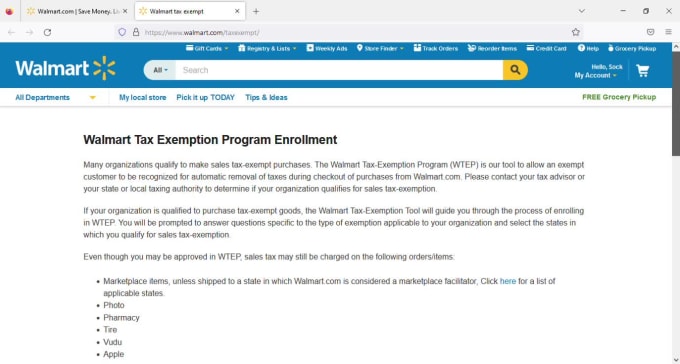 Do the tax exemption of walmart without resale certificate by 